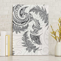 New Zealand Sea Animals with Maori Tribal Tattoo Canvas Wall Art Shark Manta Ray with Silver Fern White