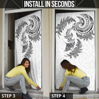 New Zealand Sea Animals with Maori Tribal Tattoo Door Cover Shark Manta Ray with Silver Fern White LT03 - Polynesian Pride