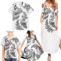 New Zealand Sea Animals with Maori Tribal Tattoo Family Matching Summer Maxi Dress and Hawaiian Shirt Shark Manta Ray with Silver Fern White