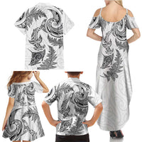 New Zealand Sea Animals with Maori Tribal Tattoo Family Matching Summer Maxi Dress and Hawaiian Shirt Shark Manta Ray with Silver Fern White