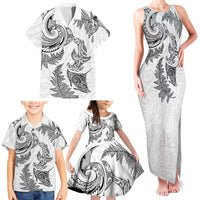 New Zealand Sea Animals with Maori Tribal Tattoo Family Matching Tank Maxi Dress and Hawaiian Shirt Shark Manta Ray with Silver Fern White LT03 - Polynesian Pride