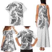 New Zealand Sea Animals with Maori Tribal Tattoo Family Matching Tank Maxi Dress and Hawaiian Shirt Shark Manta Ray with Silver Fern White LT03 - Polynesian Pride