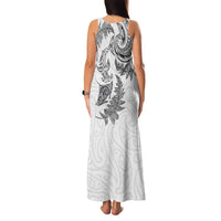 New Zealand Sea Animals with Maori Tribal Tattoo Family Matching Tank Maxi Dress and Hawaiian Shirt Shark Manta Ray with Silver Fern White LT03 - Polynesian Pride