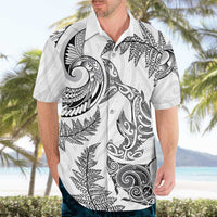 New Zealand Sea Animals with Maori Tribal Tattoo Hawaiian Shirt Shark Manta Ray with Silver Fern White