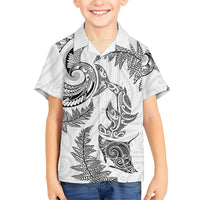 New Zealand Sea Animals with Maori Tribal Tattoo Hawaiian Shirt Shark Manta Ray with Silver Fern White