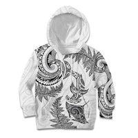 New Zealand Sea Animals with Maori Tribal Tattoo Kid Hoodie Shark Manta Ray with Silver Fern White