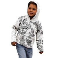 New Zealand Sea Animals with Maori Tribal Tattoo Kid Hoodie Shark Manta Ray with Silver Fern White