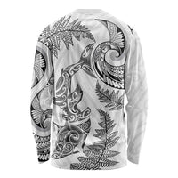 New Zealand Sea Animals with Maori Tribal Tattoo Long Sleeve Shirt Shark Manta Ray with Silver Fern White