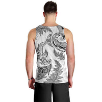 New Zealand Sea Animals with Maori Tribal Tattoo Men Tank Top Shark Manta Ray with Silver Fern White