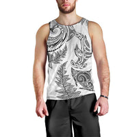 New Zealand Sea Animals with Maori Tribal Tattoo Men Tank Top Shark Manta Ray with Silver Fern White