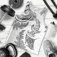New Zealand Sea Animals with Maori Tribal Tattoo Men Tank Top Shark Manta Ray with Silver Fern White
