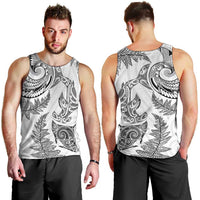 New Zealand Sea Animals with Maori Tribal Tattoo Men Tank Top Shark Manta Ray with Silver Fern White
