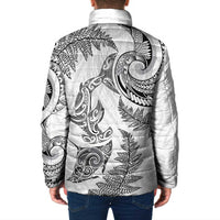 New Zealand Sea Animals with Maori Tribal Tattoo Padded Jacket Shark Manta Ray with Silver Fern White