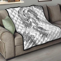 New Zealand Sea Animals with Maori Tribal Tattoo Quilt Shark Manta Ray with Silver Fern White