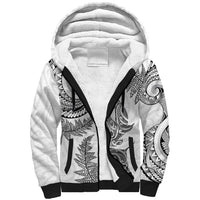 New Zealand Sea Animals with Maori Tribal Tattoo Sherpa Hoodie Shark Manta Ray with Silver Fern White