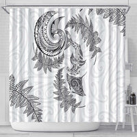 New Zealand Sea Animals with Maori Tribal Tattoo Shower Curtain Shark Manta Ray with Silver Fern White