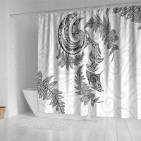 New Zealand Sea Animals with Maori Tribal Tattoo Shower Curtain Shark Manta Ray with Silver Fern White