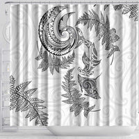 New Zealand Sea Animals with Maori Tribal Tattoo Shower Curtain Shark Manta Ray with Silver Fern White