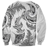 New Zealand Sea Animals with Maori Tribal Tattoo Sweatshirt Shark Manta Ray with Silver Fern White