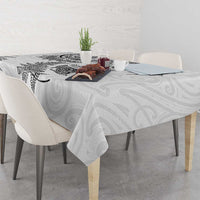New Zealand Sea Animals with Maori Tribal Tattoo Tablecloth Shark Manta Ray with Silver Fern White