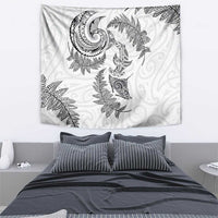 New Zealand Sea Animals with Maori Tribal Tattoo Tapestry Shark Manta Ray with Silver Fern White