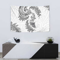 New Zealand Sea Animals with Maori Tribal Tattoo Tapestry Shark Manta Ray with Silver Fern White