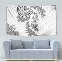 New Zealand Sea Animals with Maori Tribal Tattoo Tapestry Shark Manta Ray with Silver Fern White