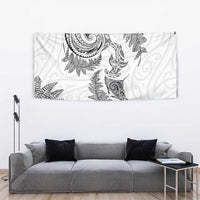 New Zealand Sea Animals with Maori Tribal Tattoo Tapestry Shark Manta Ray with Silver Fern White