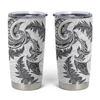 New Zealand Sea Animals with Maori Tribal Tattoo Tumbler Cup Shark Manta Ray with Silver Fern White