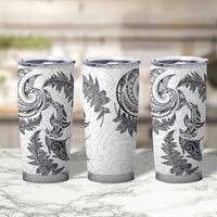 New Zealand Sea Animals with Maori Tribal Tattoo Tumbler Cup Shark Manta Ray with Silver Fern White