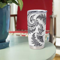 New Zealand Sea Animals with Maori Tribal Tattoo Tumbler Cup Shark Manta Ray with Silver Fern White