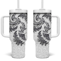 New Zealand Sea Animals with Maori Tribal Tattoo Tumbler With Handle Shark Manta Ray with Silver Fern White