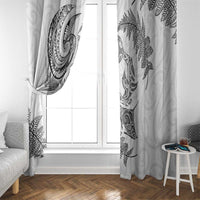 New Zealand Sea Animals with Maori Tribal Tattoo Window Curtain Shark Manta Ray with Silver Fern White