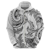 New Zealand Sea Animals with Maori Tribal Tattoo Zip Hoodie Shark Manta Ray with Silver Fern White LT03 - Polynesian Pride