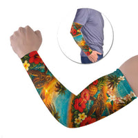 Hawaiian Turtles on Beach Arm Sleeves with Pineapple Tropical Plant and Lei LT03 Set of 2 Multicolor - Polynesian Pride