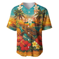 Hawaiian Turtles on Beach Baseball Jersey with Pineapple Tropical Plant and Lei LT03 Multicolor - Polynesian Pride