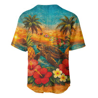 Hawaiian Turtles on Beach Baseball Jersey with Pineapple Tropical Plant and Lei LT03 - Polynesian Pride