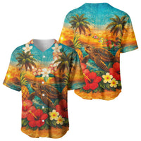 Hawaiian Turtles on Beach Baseball Jersey with Pineapple Tropical Plant and Lei LT03 - Polynesian Pride