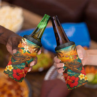 Hawaiian Turtles on Beach 4 in 1 Can Cooler Tumbler with Pineapple Tropical Plant and Lei