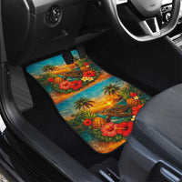 Hawaiian Turtles on Beach Car Mats with Pineapple Tropical Plant and Lei