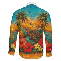 Hawaiian Turtles on Beach Family Matching Summer Maxi Dress and Hawaiian Shirt with Pineapple Tropical Plant and Lei