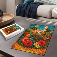 Hawaiian Turtles on Beach Puzzle with Pineapple Tropical Plant and Lei