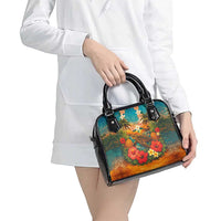 Hawaiian Turtles on Beach Shoulder Handbag with Pineapple Tropical Plant and Lei