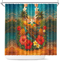 Hawaiian Turtles on Beach Shower Curtain with Pineapple Tropical Plant and Lei LT03 Multicolor - Polynesian Pride