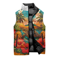 Hawaiian Turtles on Beach Sleeveless Puffer Jacket with Pineapple Tropical Plant and Lei LT03 - Polynesian Pride