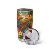 Hawaiian Turtles on Beach Tumbler Cup with Pineapple Tropical Plant and Lei
