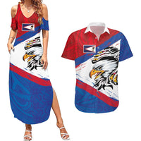 American Samoa Flag Day Couples Matching Summer Maxi Dress and Hawaiian Shirt Polynesian Art Geometric with Flag Brush Style