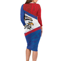 American Samoa Flag Day Family Matching Long Sleeve Bodycon Dress and Hawaiian Shirt Polynesian Art Geometric with Flag Brush Style