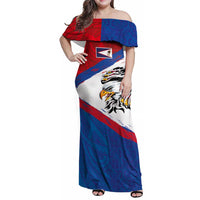 American Samoa Flag Day Family Matching Off Shoulder Maxi Dress and Hawaiian Shirt Polynesian Art Geometric with Flag Brush Style