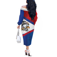 American Samoa Flag Day Off The Shoulder Long Sleeve Dress Polynesian Art Geometric with Flag Brush Style LT03 - Polynesian Pride